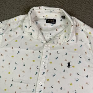 Polo Ralph Lauren Shirt Mens XL White Seahorse Whale Animal Print Button Up
